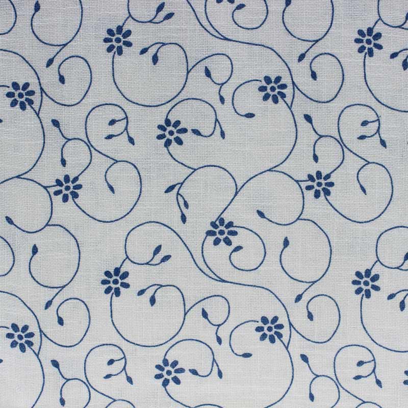 Leinen-Breitware Blumenranke weiß-blau