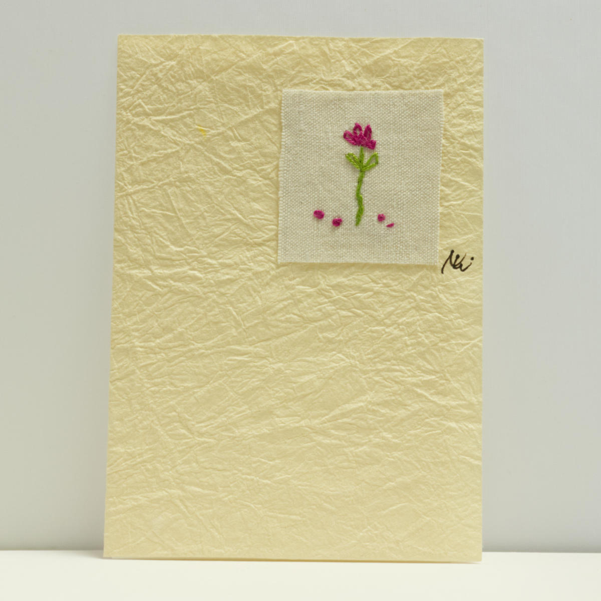 Grußkarte „Blume“ – handgestickt