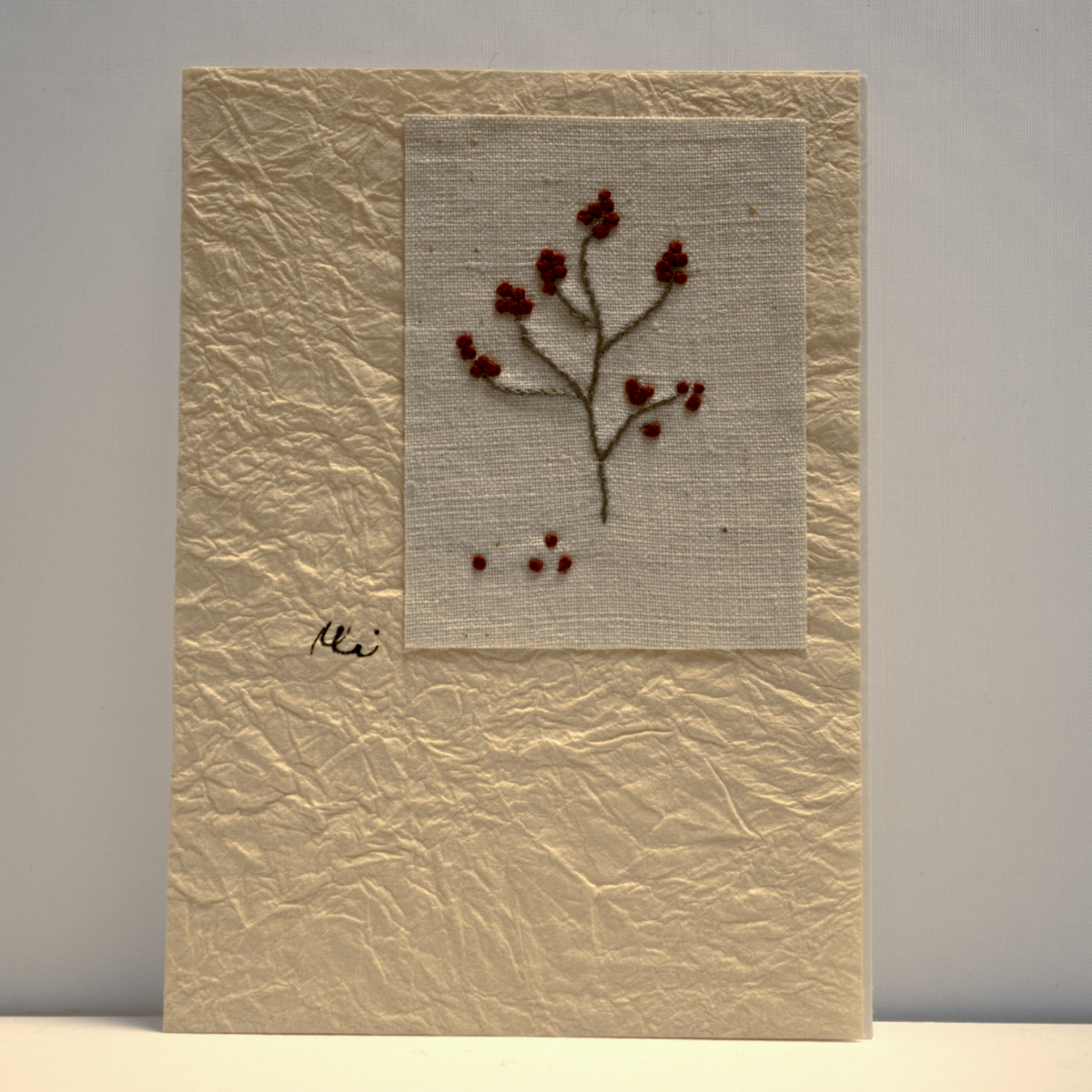 Grußkarte „Blume“ – handgestickt