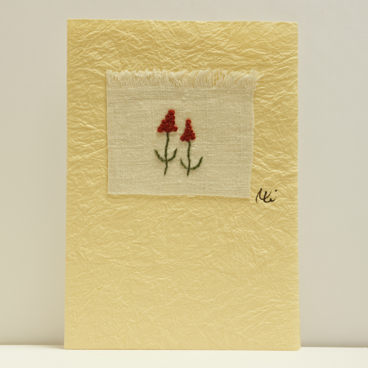 Grußkarte „Blumen“ – handgestickt