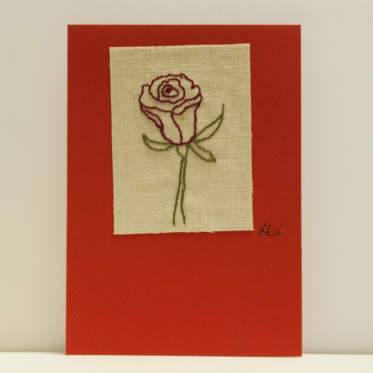 Grußkarte „Rose“ – handgestickt