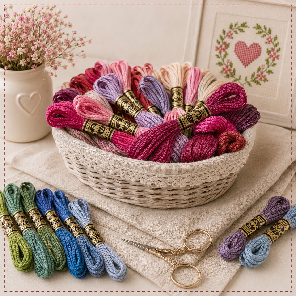 Farbiges Stickgarn