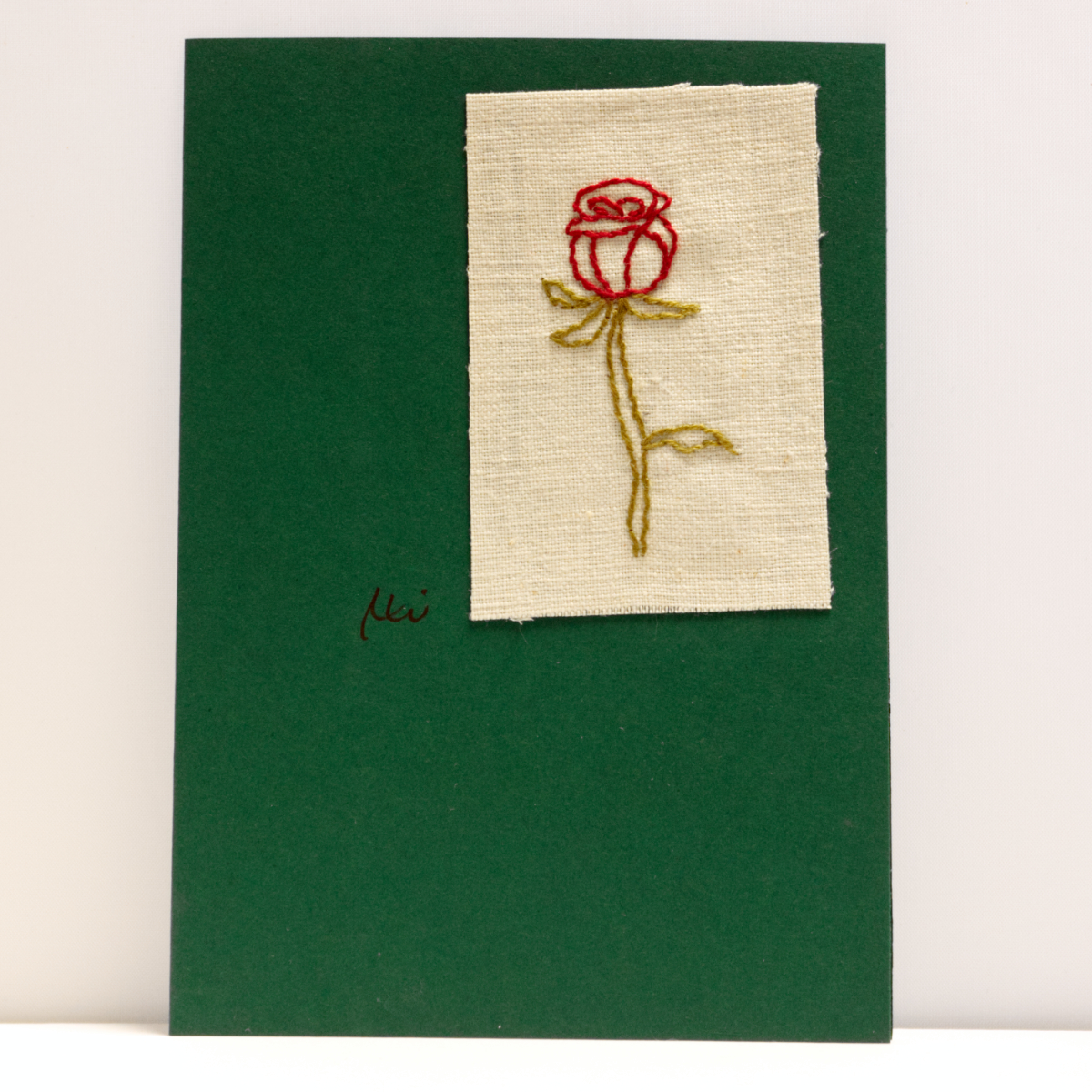 Grußkarte „Rose“ – handgestickt