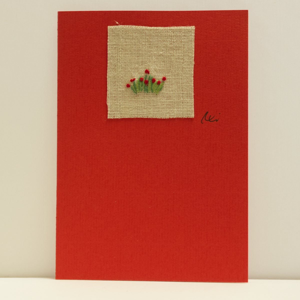 Grußkarte „Tulpen“ – handgestickt